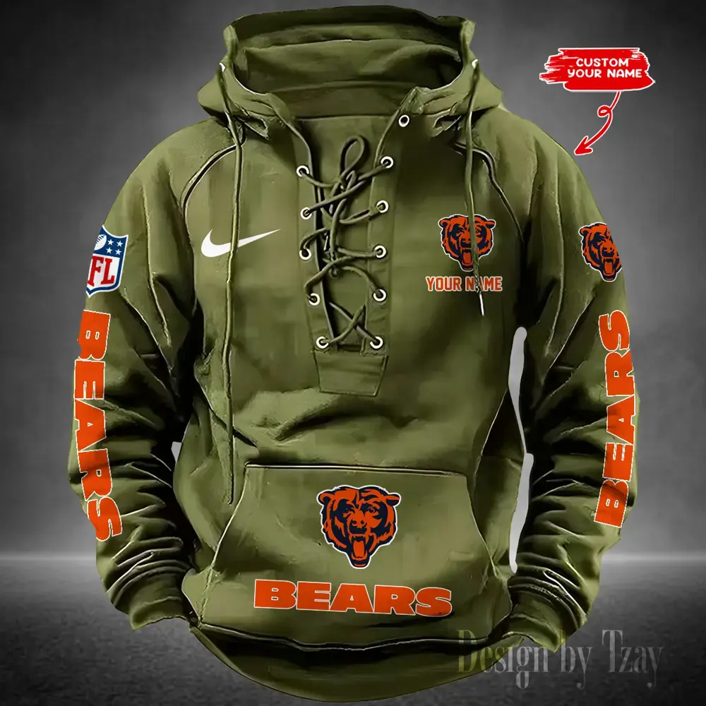 Chicago Bears Men Hooded Lace up Hoodie