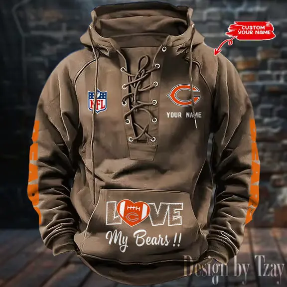 Chicago Bears Men Hooded Lace up Hoodie