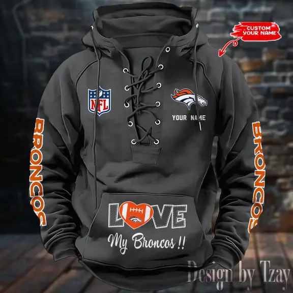 Denver Broncos Men Hooded Lace up Hoodie
