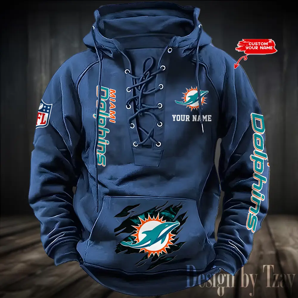 Miami Dolphins Men Hooded Lace up Hoodie