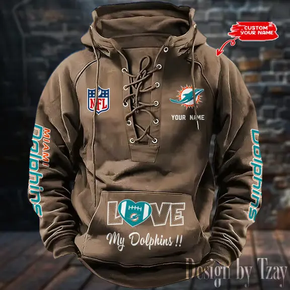Miami Dolphins Men Hooded Lace up Hoodie