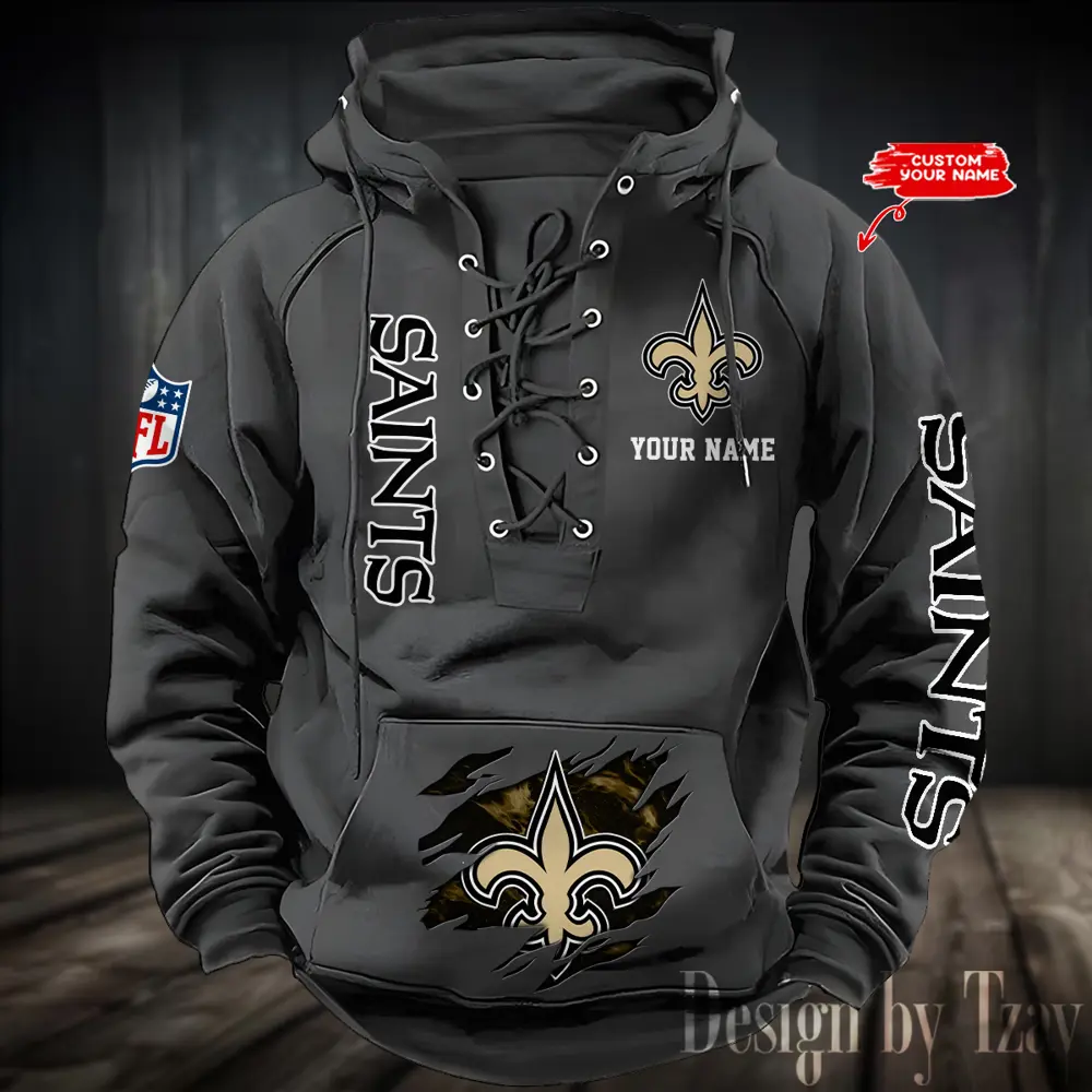 New Orleans Saints Men Hooded Lace up Hoodie