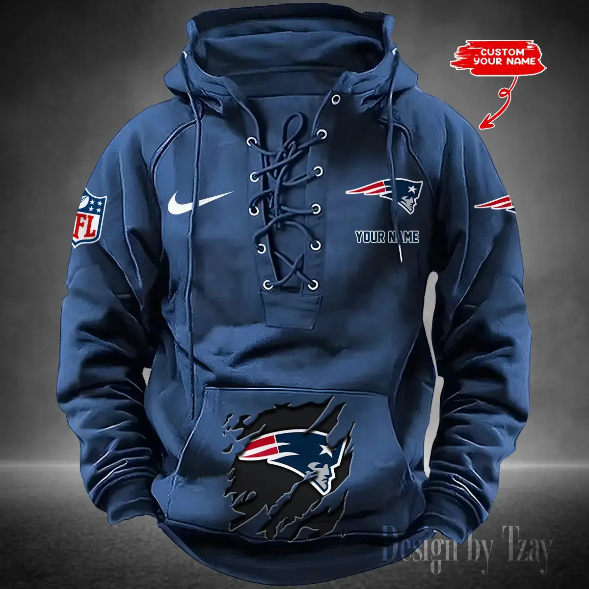 New England Patriots Men Hooded Lace up Hoodie