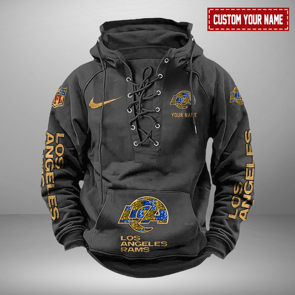 Los Angeles Rams NFL Retro Lace Up Hoodie Personalized Mens Vintage