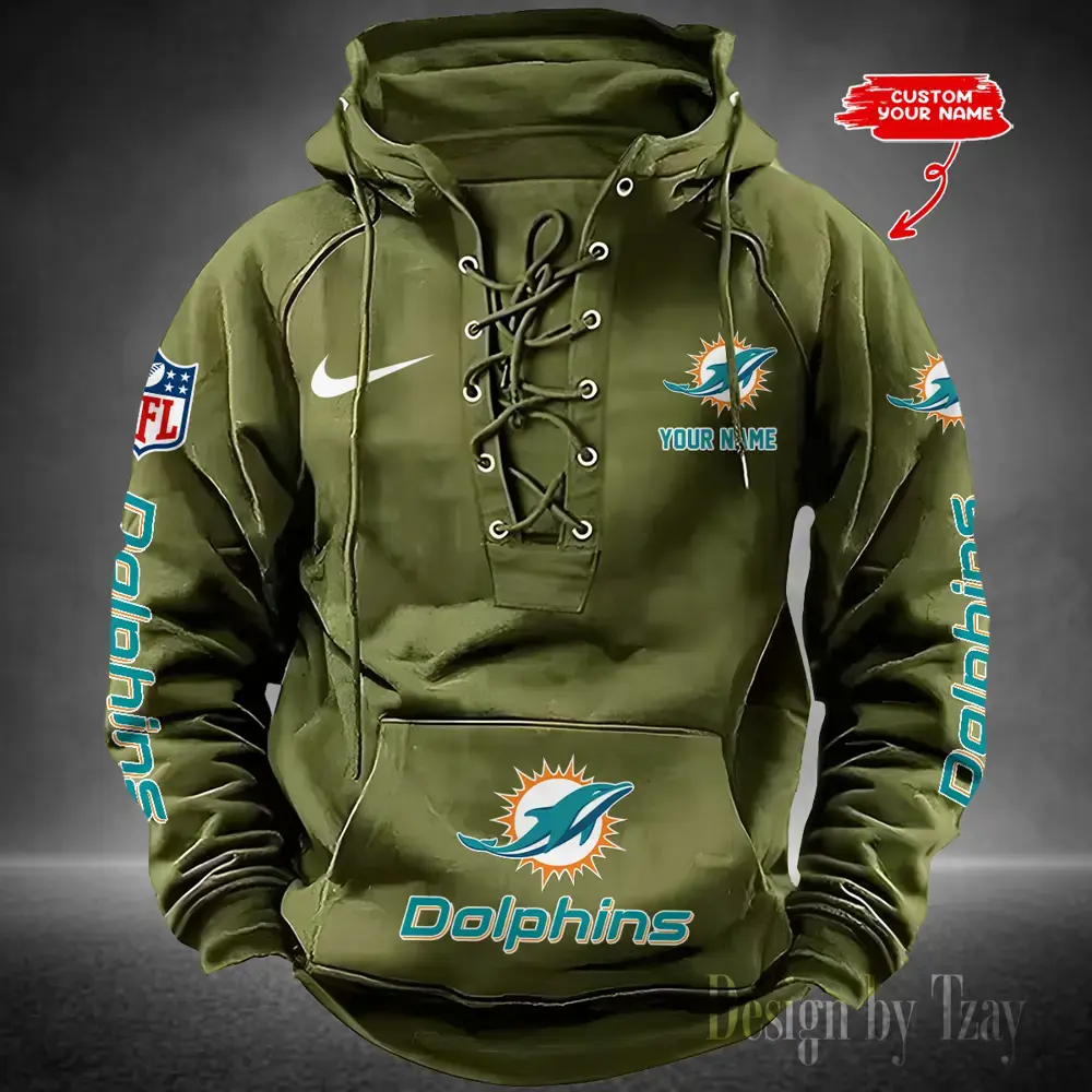 Miami Dolphins Men Hooded Lace up Hoodie