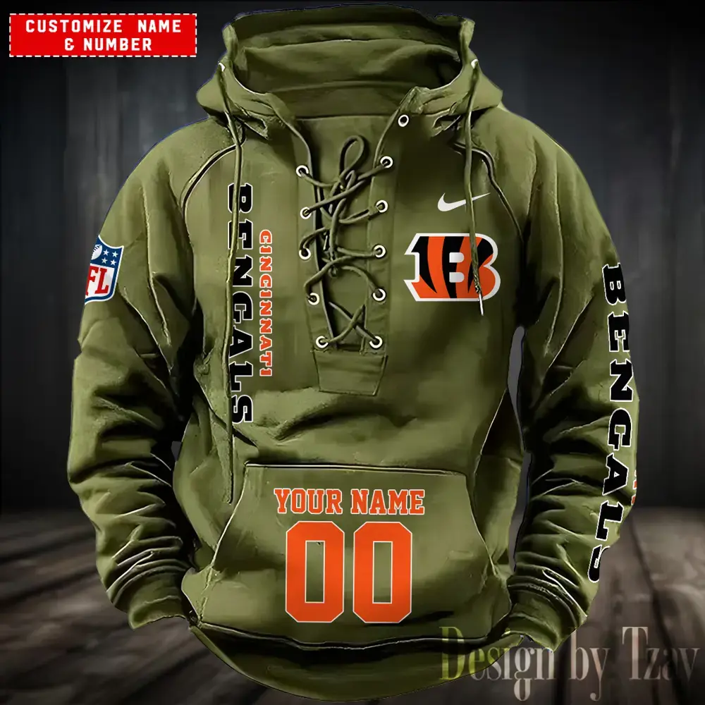 Cincinnati Bengals Men Hooded Lace up Hoodie