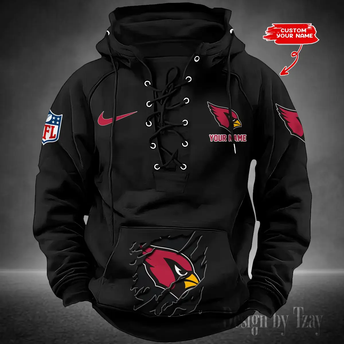 Arizona Cardinals Men Hooded Lace up Hoodie
