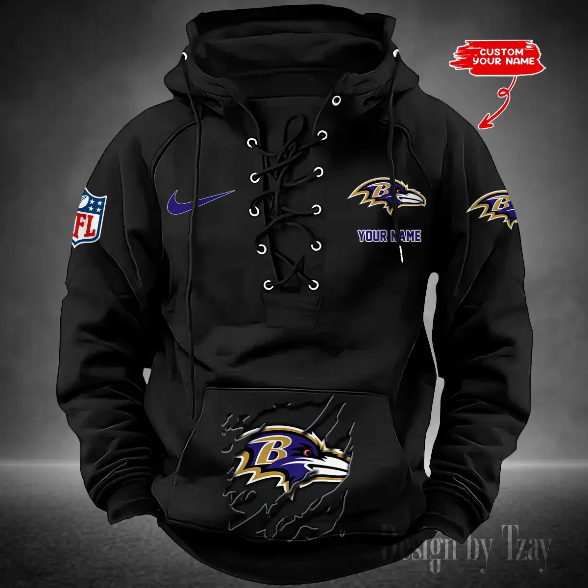 Baltimore Ravens Men Hooded Lace up Hoodie
