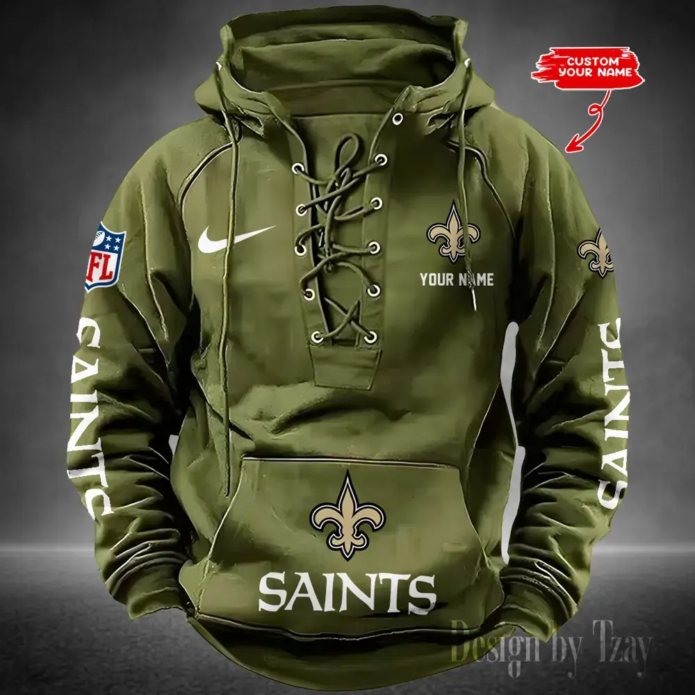New Orleans Saints Men Hooded Lace up Hoodie