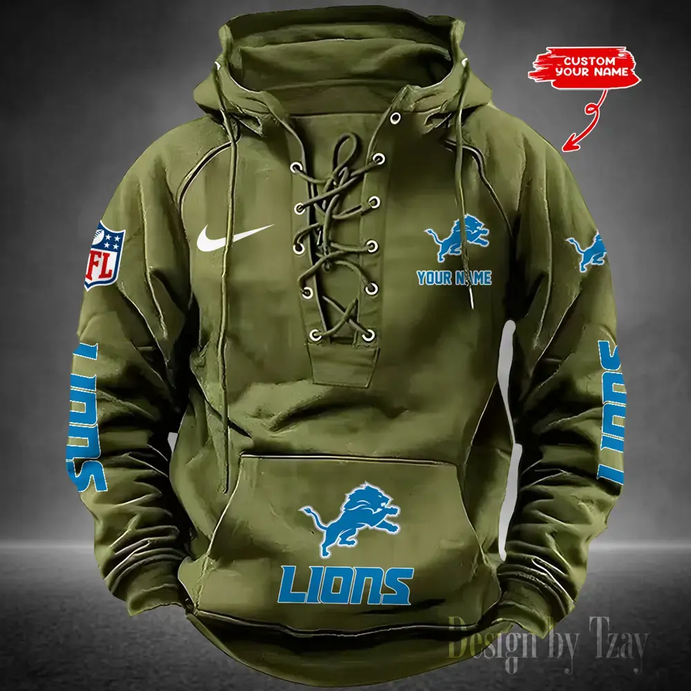 Detroit Lions Men Hooded Lace up Hoodie