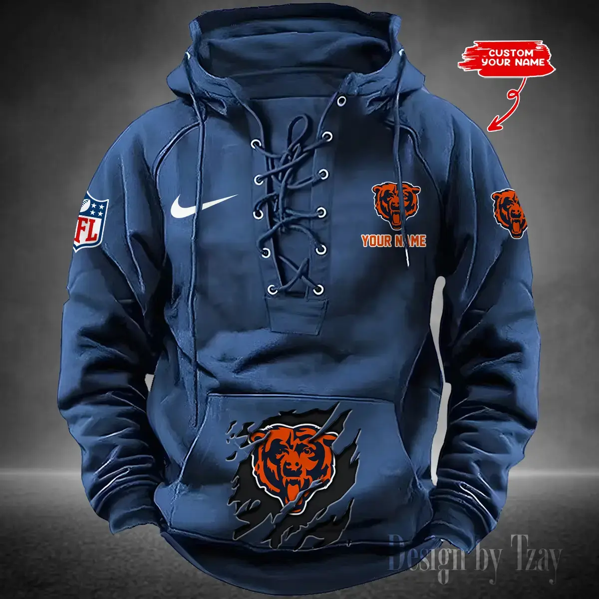 Chicago Bears Men Hooded Lace up Hoodie