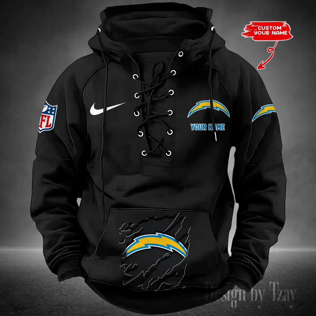 Los Angeles Chargers Men Hooded Lace up Hoodie