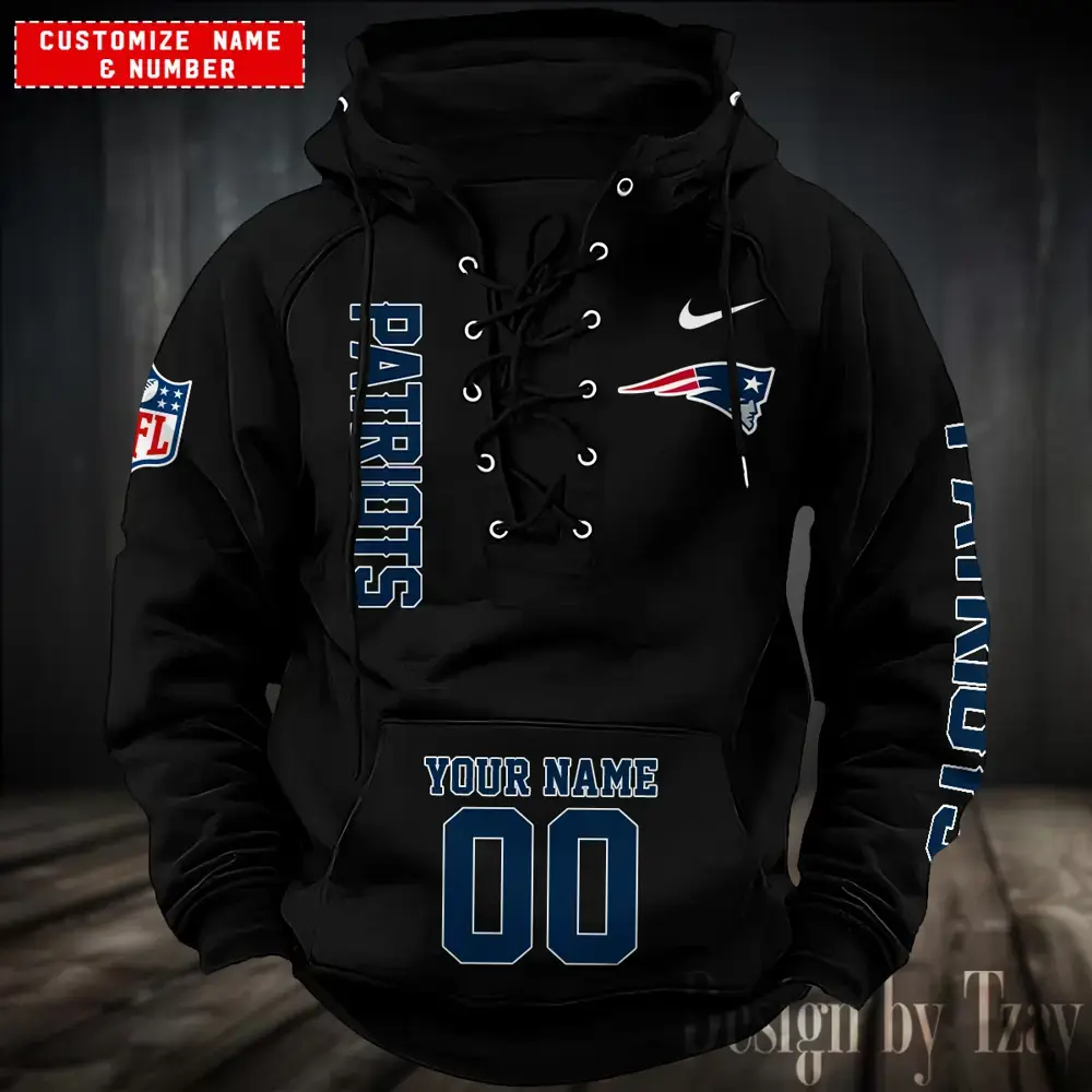 New England Patriots Men Hooded Lace up Hoodie