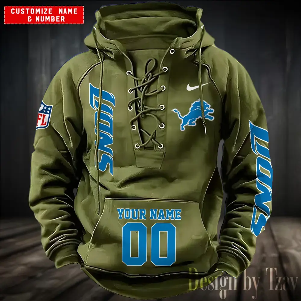 Detroit Lions Men Hooded Lace up Hoodie