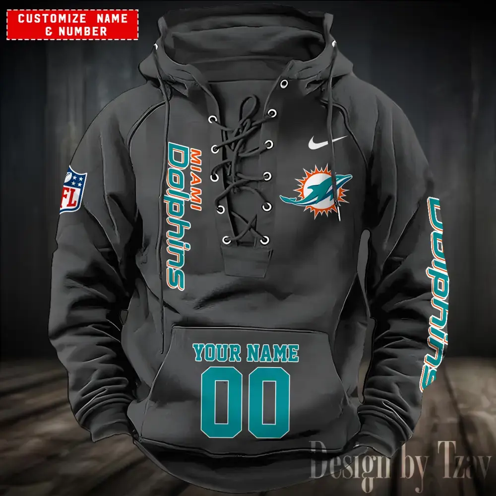 Miami Dolphins Men Hooded Lace up Hoodie