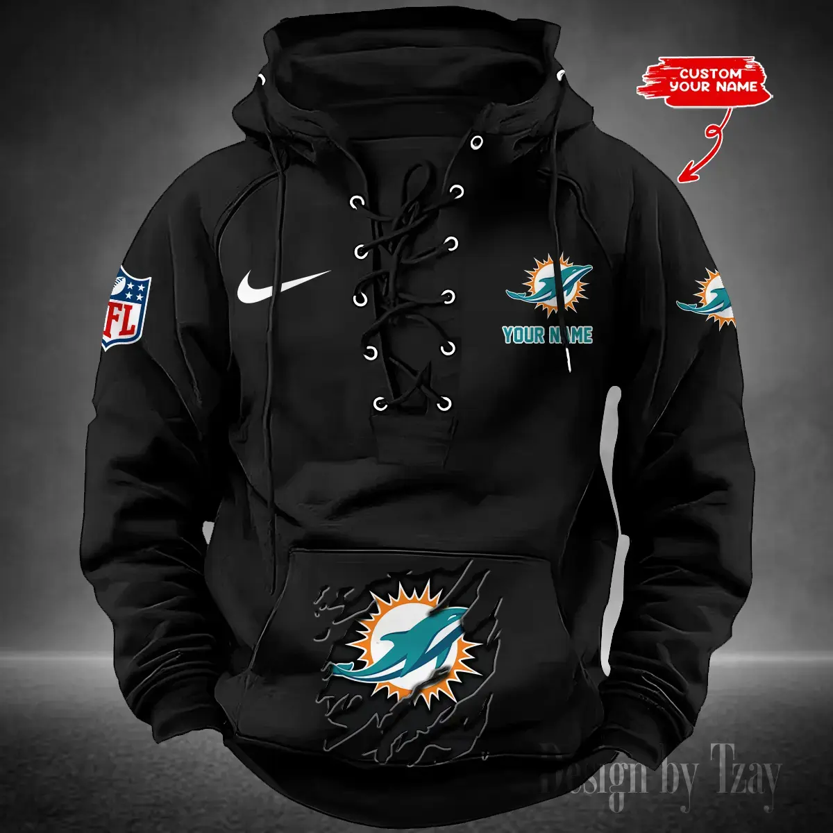 Miami Dolphins Men Hooded Lace up Hoodie
