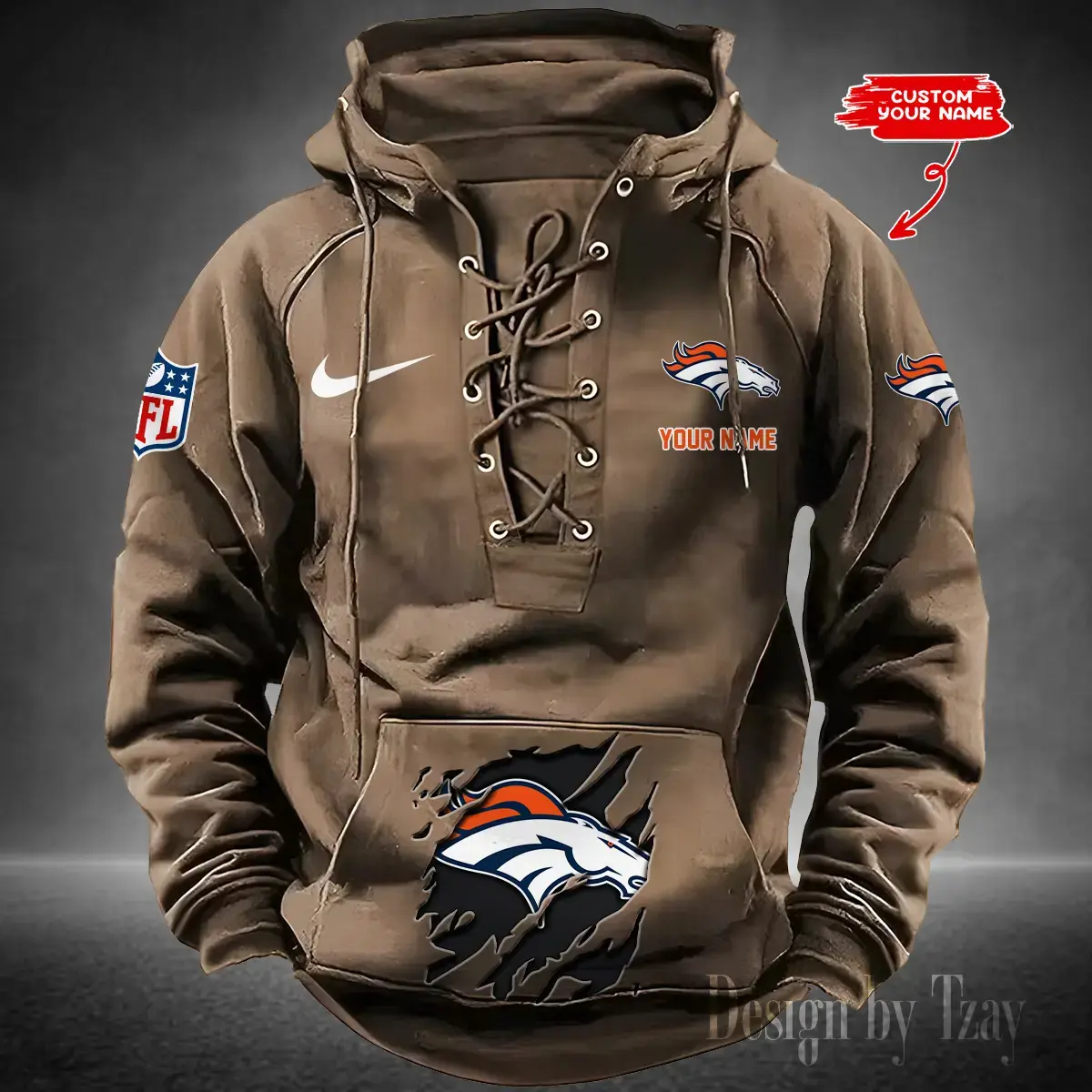 Denver Broncos Men Hooded Lace up Hoodie