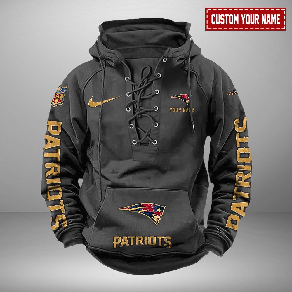 New England Patriots NFL Retro Lace Up Hoodie Personalized Mens Vintage