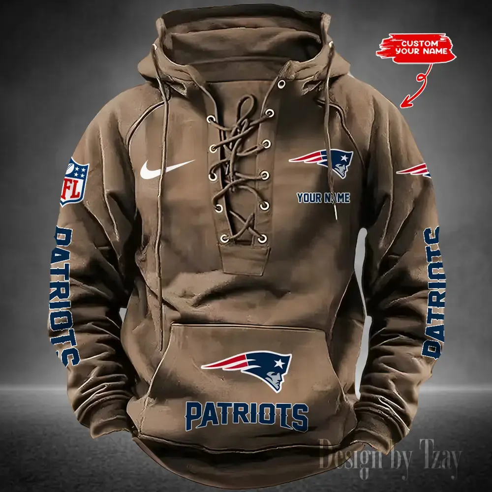 New England Patriots Men Hooded Lace up Hoodie