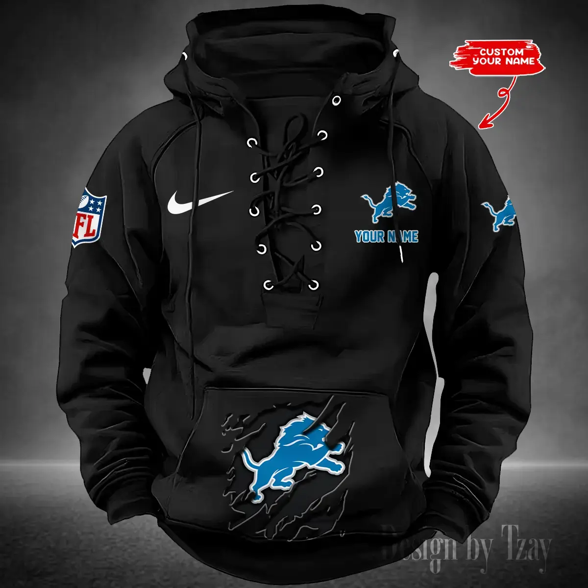 Detroit Lions Men Hooded Lace up Hoodie