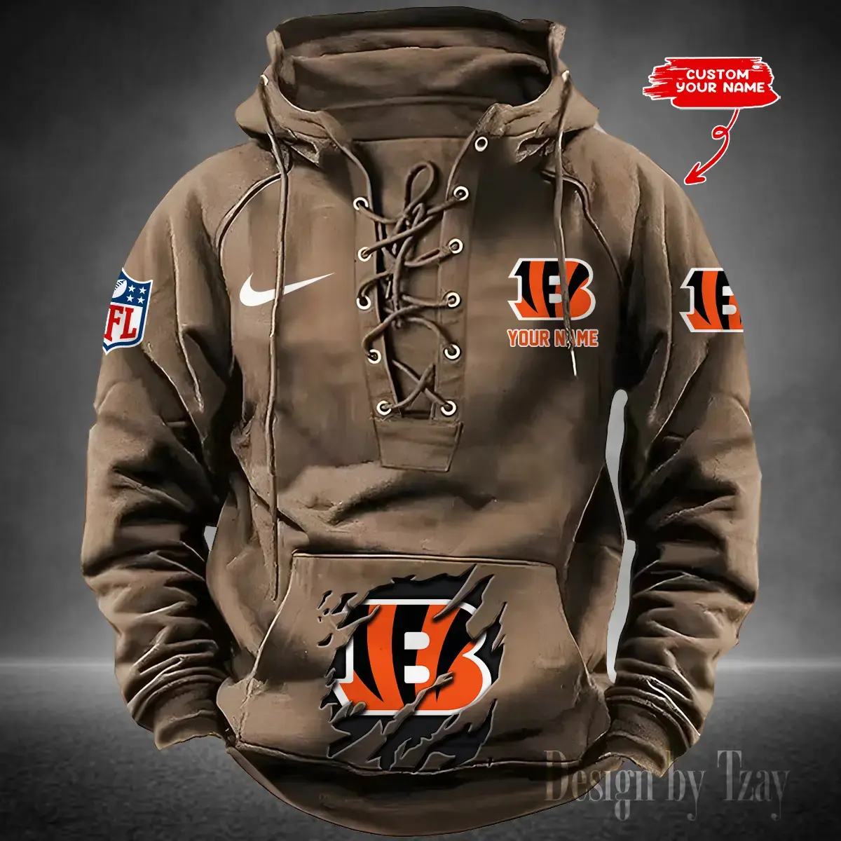Cincinnati Bengals Men Hooded Lace up Hoodie