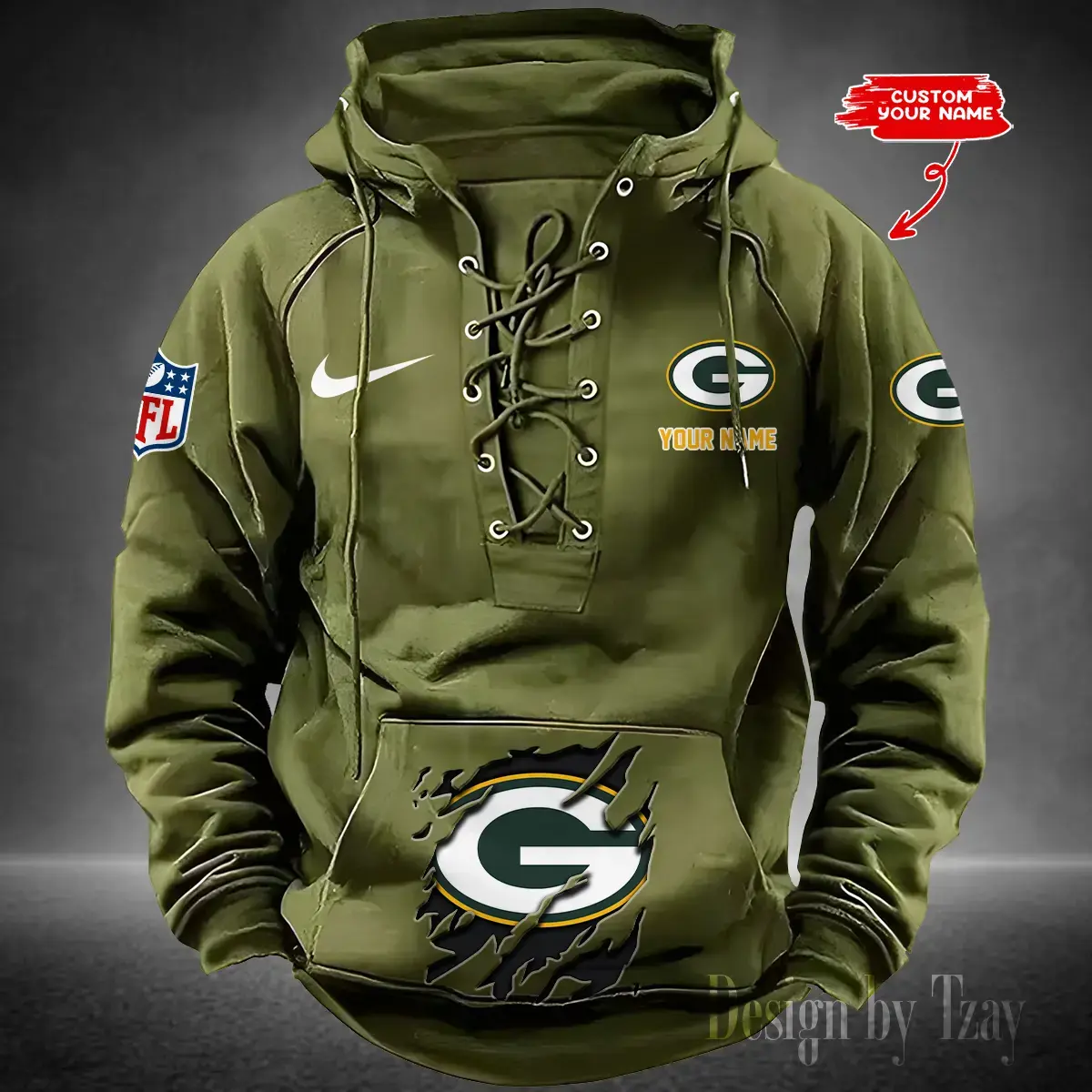 Green Bay Packers Men Hooded Lace up Hoodie