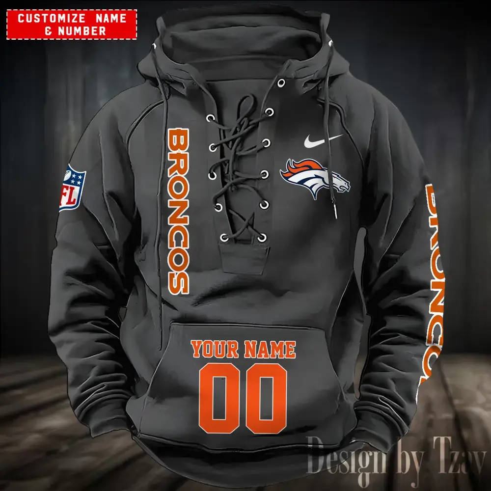 Denver Broncos Men Hooded Lace up Hoodie
