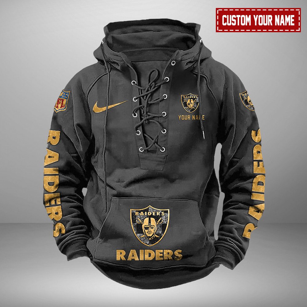 Las Vegas Raiders NFL Retro Lace Up Hoodie Personalized Mens Throwback