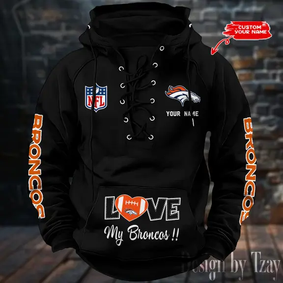 Denver Broncos NFL Hooded Lace Up Hoodie Mens Fan Gear