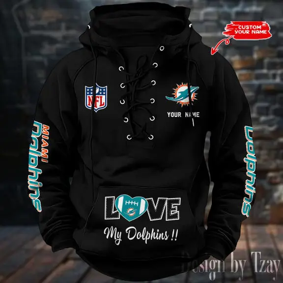 Miami Dolphins NFL Hooded Lace Up Hoodie Mens Fan Gear