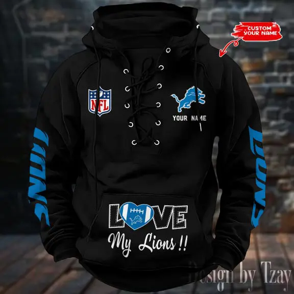 Detroit Lions NFL Hooded Lace Up Hoodie Mens Fan Gear