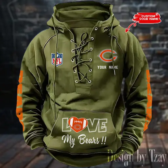 Chicago Bears NFL Hooded Lace Up Hoodie Mens Fan Gear