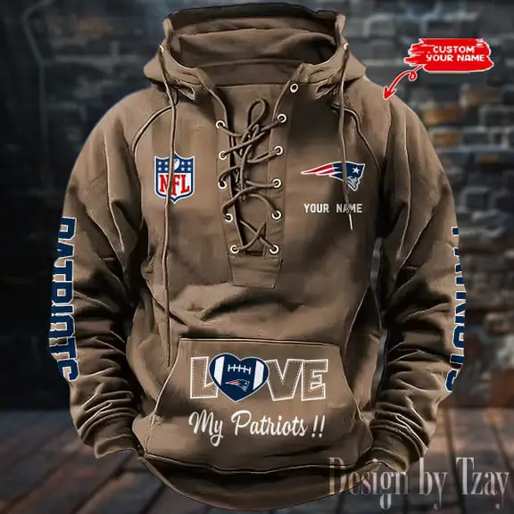 New England Patriots NFL Hooded Lace Up Hoodie Mens Fan Gear