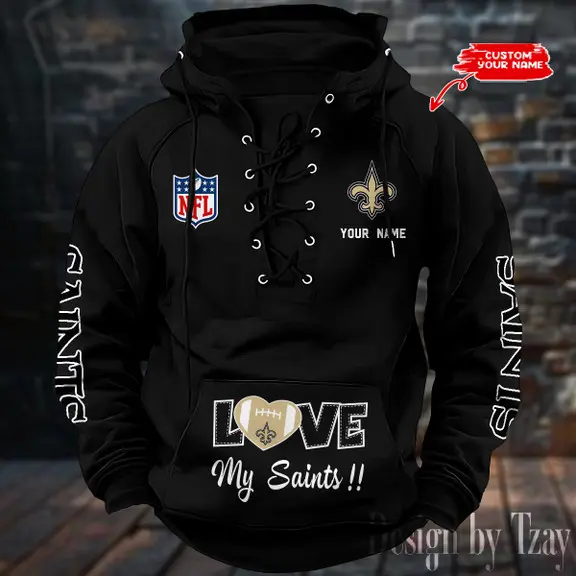 New Orleans Saints NFL Hooded Lace Up Hoodie Mens Fan Gear