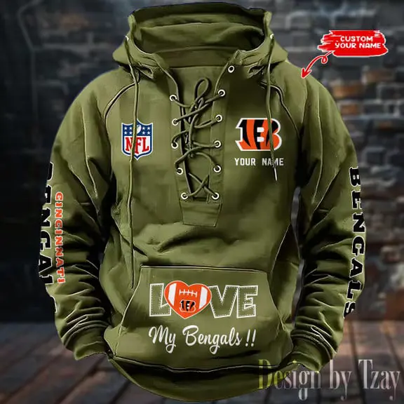 Cincinnati Bengals NFL Hooded Lace Up Hoodie Mens Fan Gear