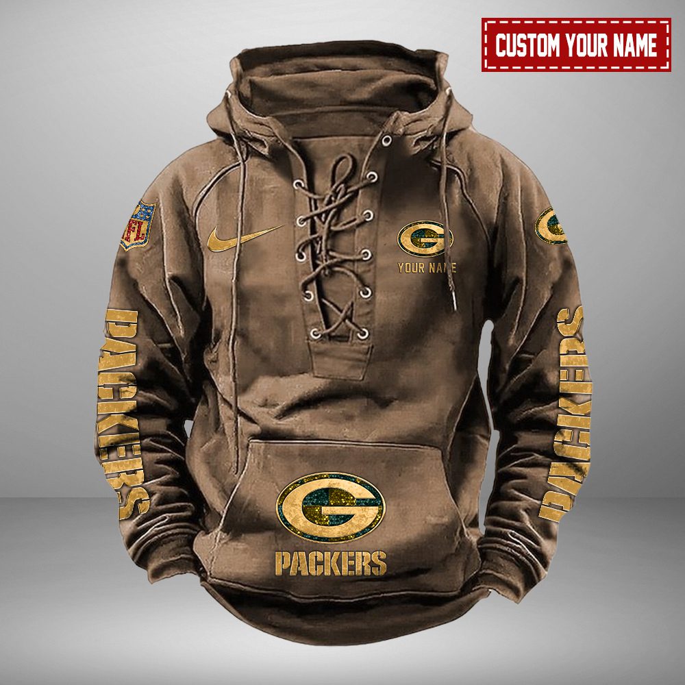 Green Bay Packers NFL Retro Lace Up Hoodie Personalized Mens Throwback