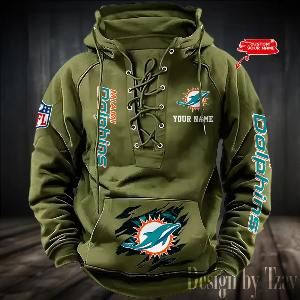 Miami Dolphins NFL Hooded Lace Up Hoodie Mens Vintage