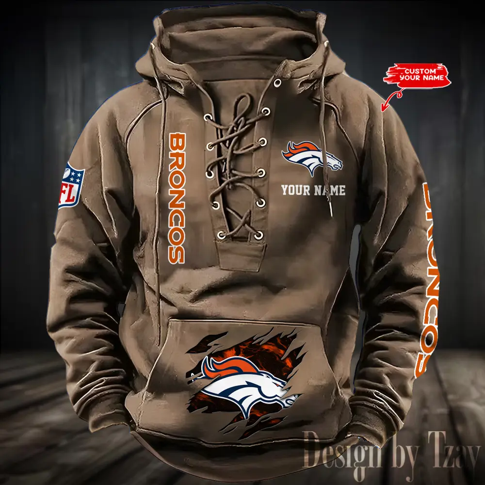 Denver Broncos Men Hooded Lace up Hoodie
