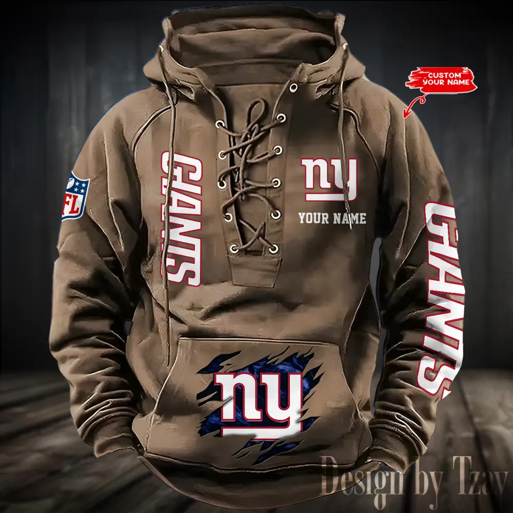 New York Giants NFL Hooded Lace Up Hoodie Mens Throwback