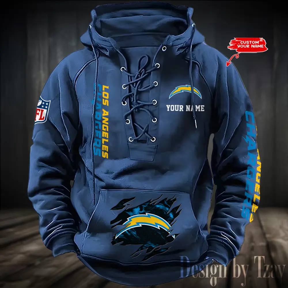 Los Angeles Chargers NFL Hooded Lace Up Hoodie Mens Throwback