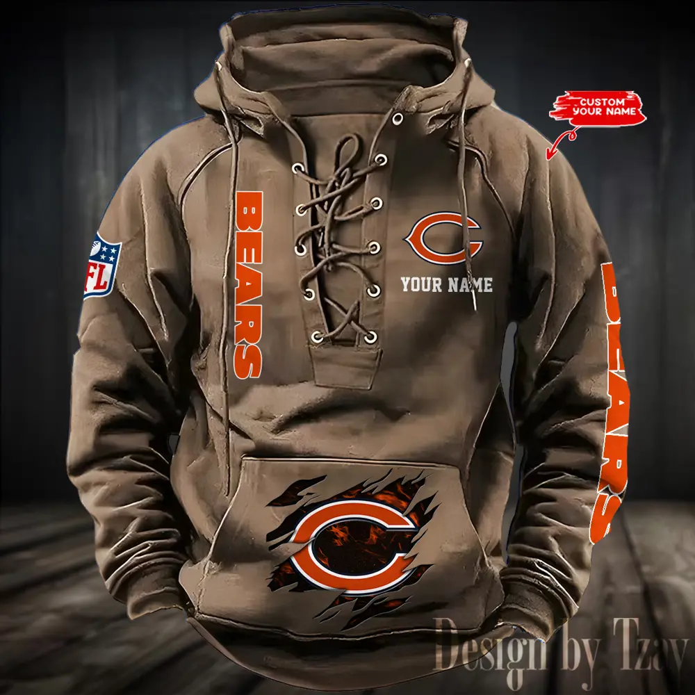 Chicago Bears Men Hooded Lace up Hoodie
