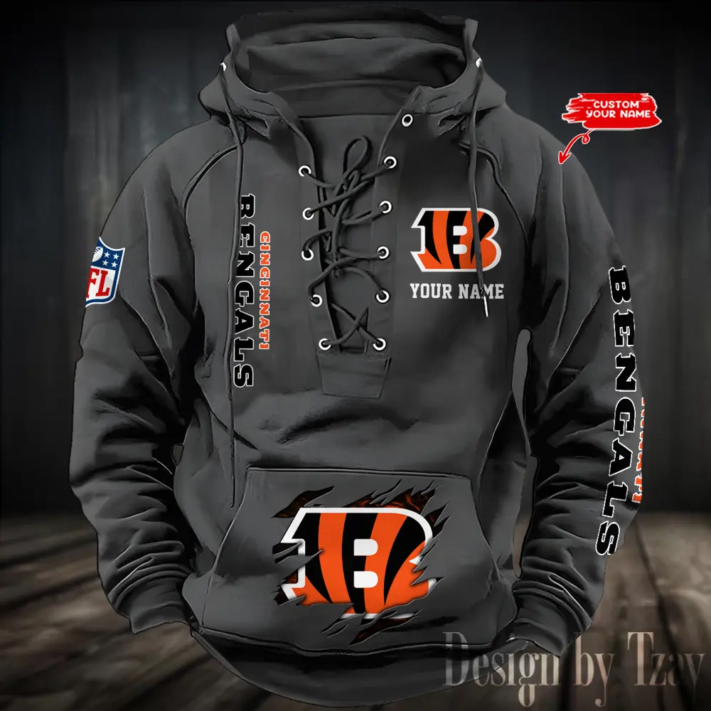 Cincinnati Bengals Men Hooded Lace up Hoodie