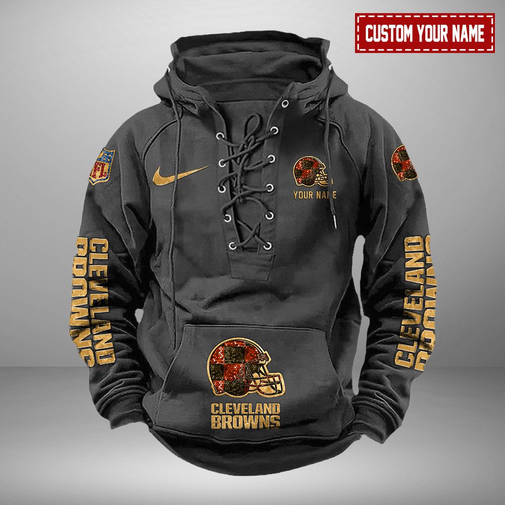 Cleveland Browns NFL Retro Lace Up Hoodie Personalized Mens Vintage