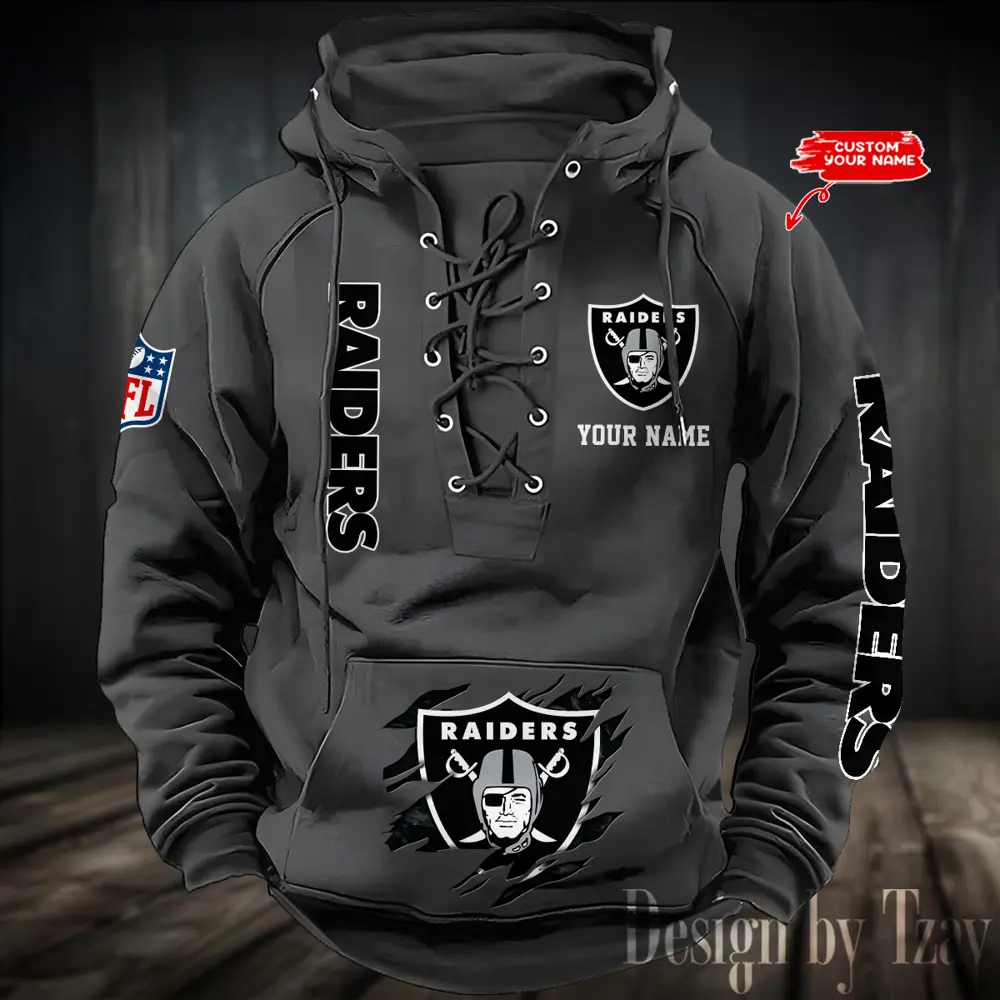 Las Vegas Raiders NFL Hooded Lace Up Hoodie Mens Vintage