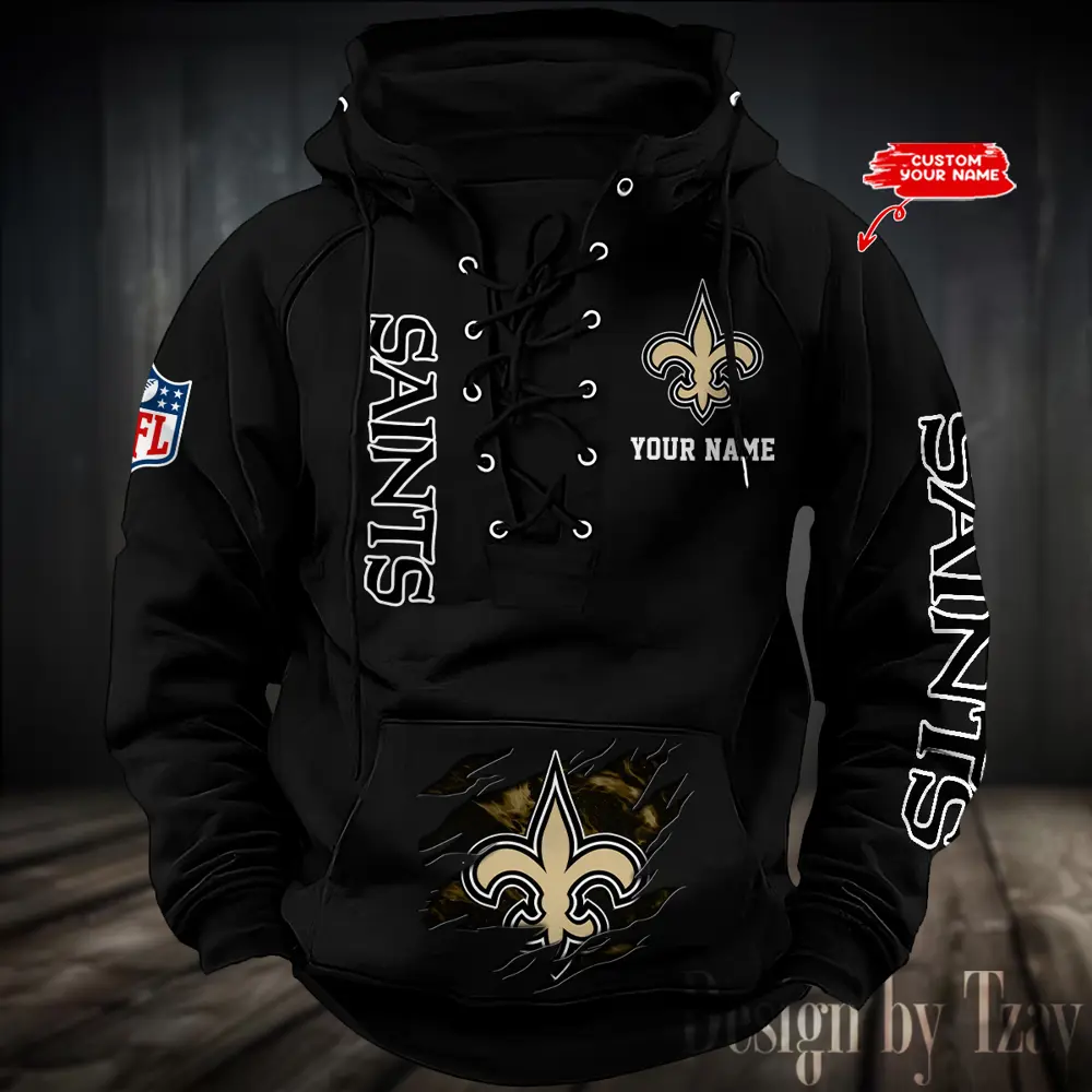 New Orleans Saints NFL Hooded Lace Up Hoodie Mens Vintage