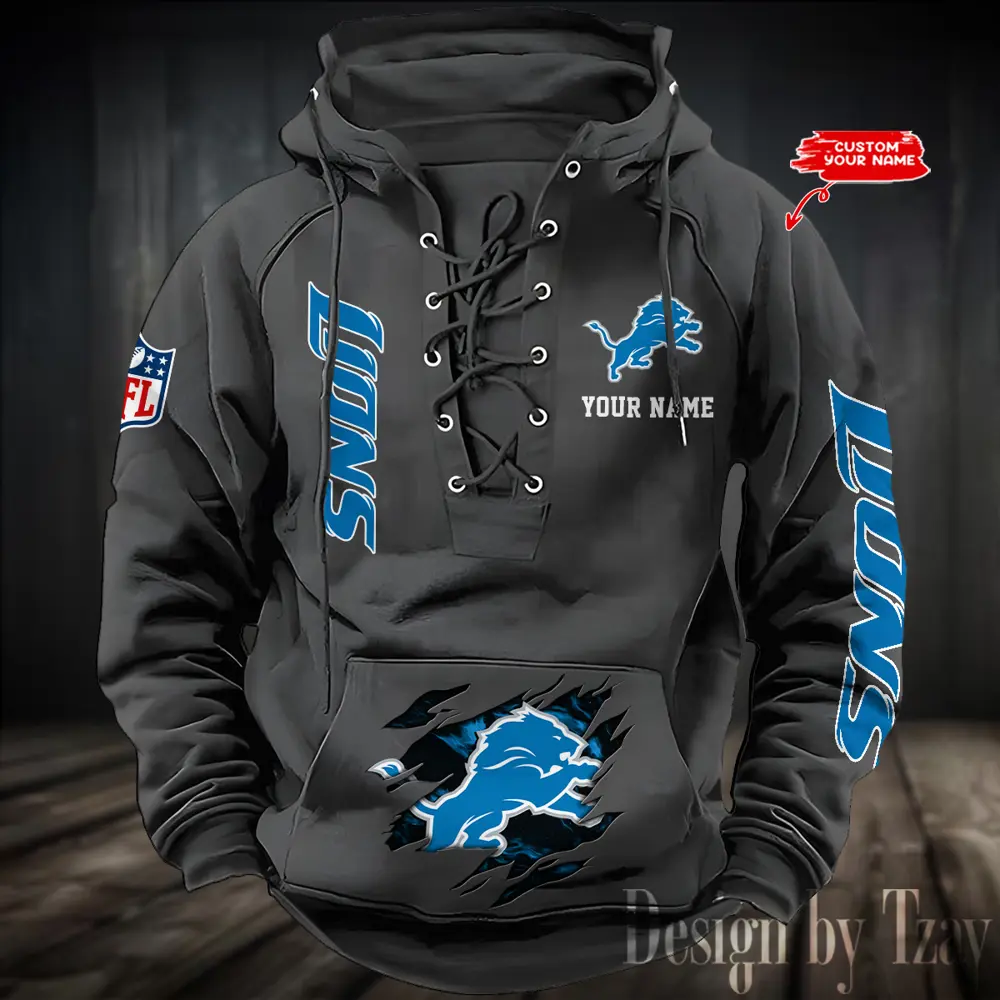 Detroit Lions Men Hooded Lace up Hoodie