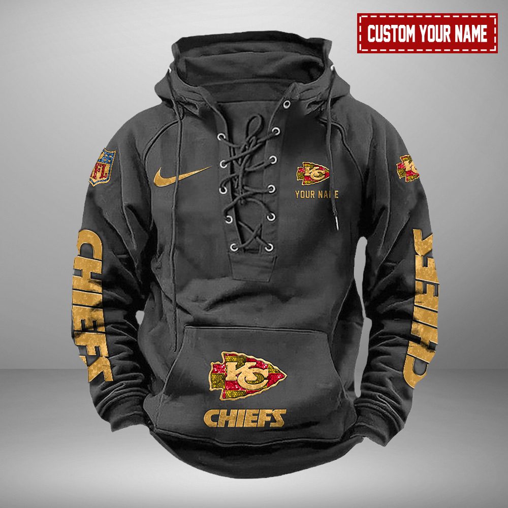 Kansas City Chiefs NFL Retro Lace Up Hoodie Personalized Mens Throwback