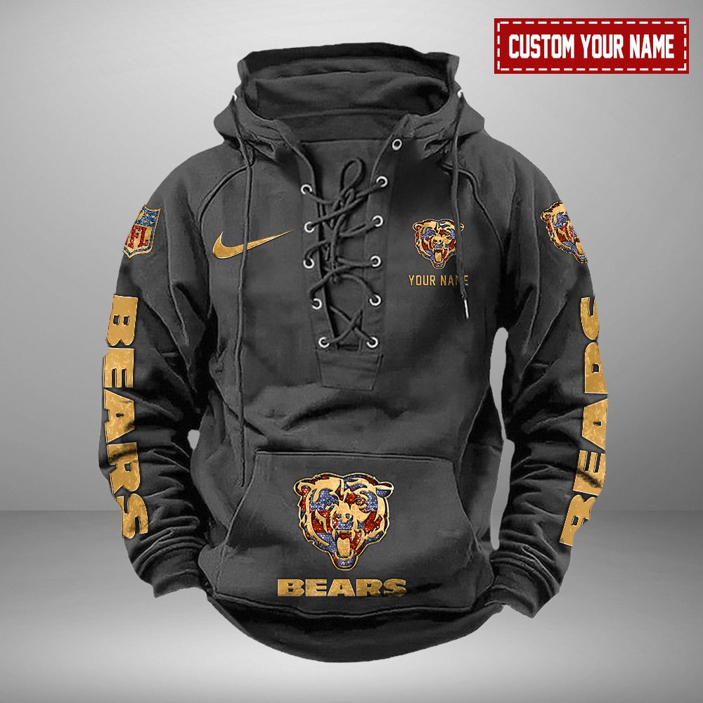 Chicago Bears NFL Retro Lace Up Hoodie Personalized Mens Throwback