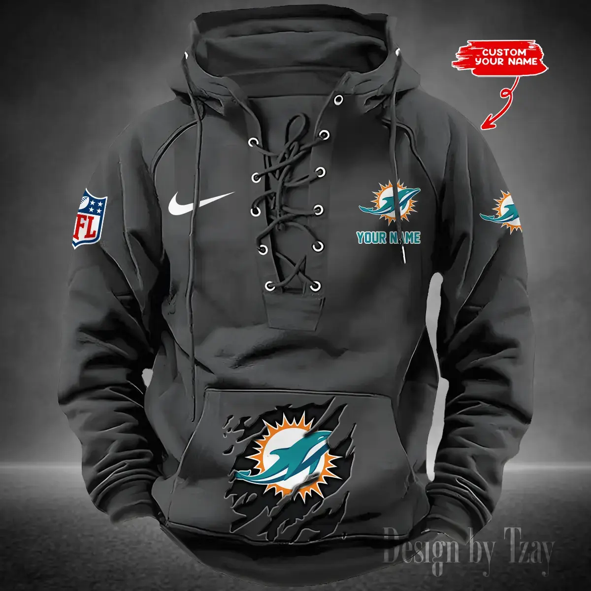 Miami Dolphins Men Hooded Lace up Hoodie