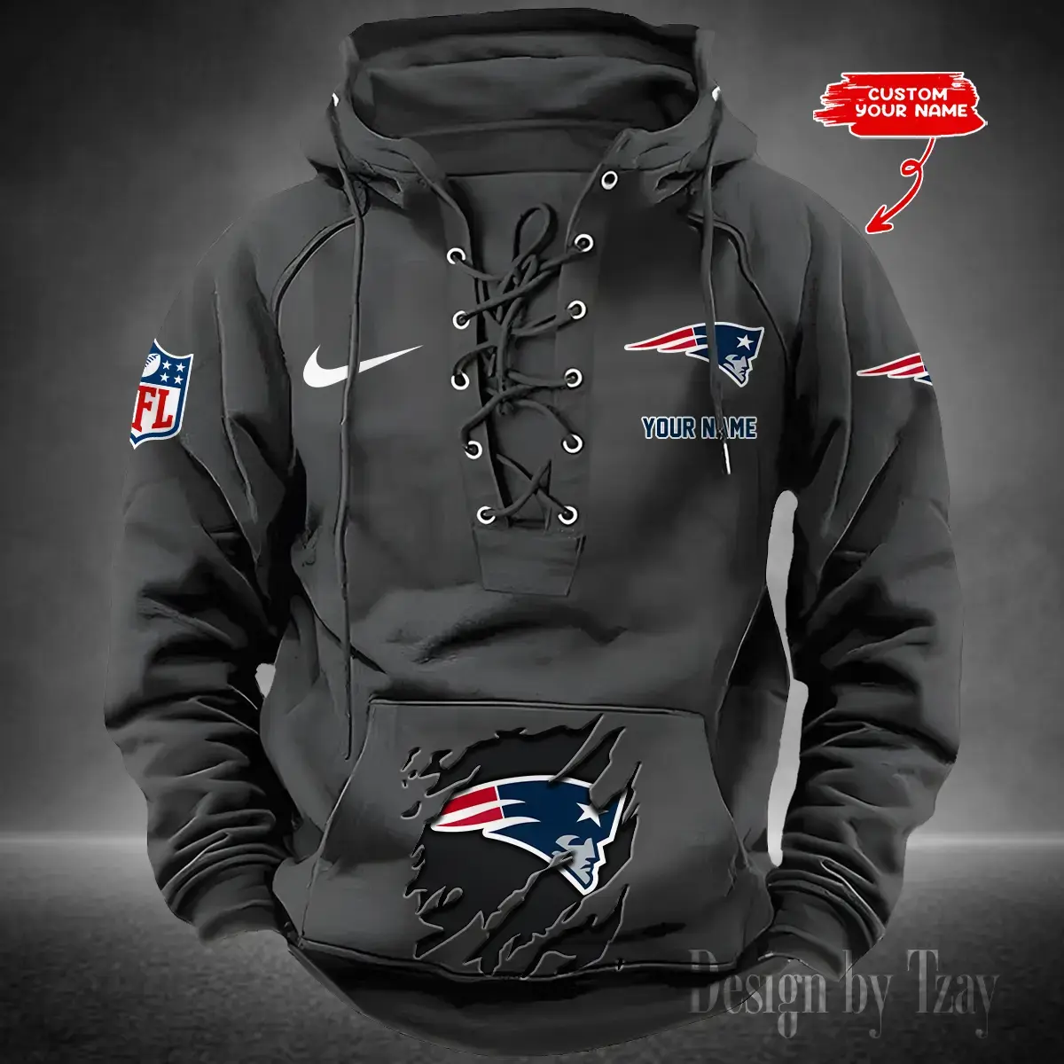 New England Patriots Men Hooded Lace up Hoodie